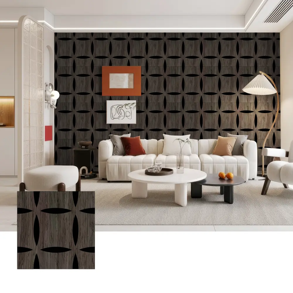Panel Dinding Akustik Kayu 3D untuk Interior Dekoratif