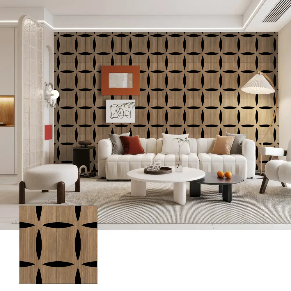 Panel Dinding Akustik Kayu 3D untuk Interior Dekoratif