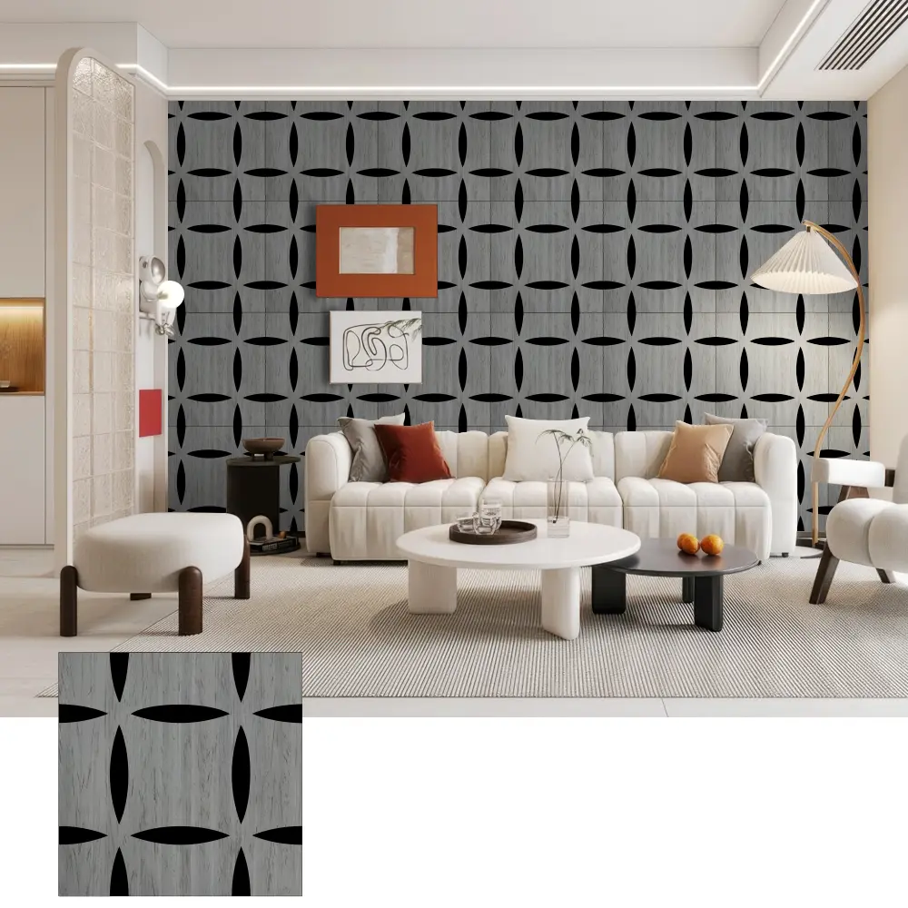 Panel Dinding Akustik Kayu 3D untuk Interior Dekoratif
