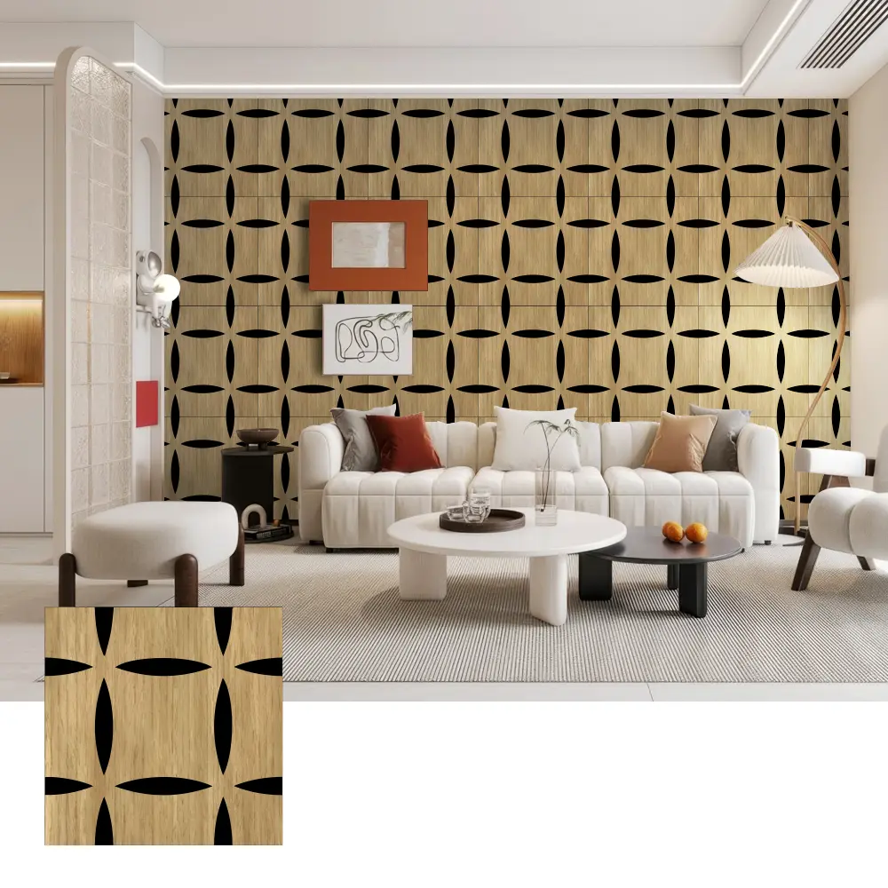 Panel Dinding Akustik Kayu 3D untuk Interior Dekoratif